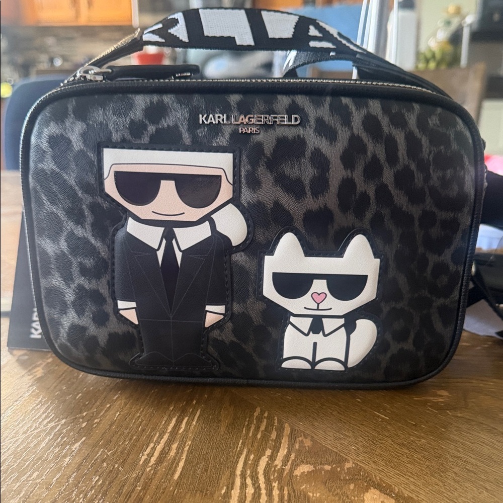 Karl Lagerfeld Black and Gray Character crossbody Bag